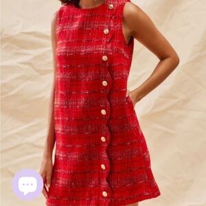 Elegant Red Plaid Button-Down Mini Dress